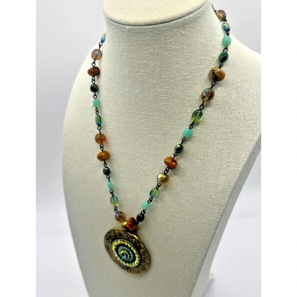 Avgad Artisan Vibes Pendant Necklace Boho Glass Beads Crystal Eclectic Aesthetic